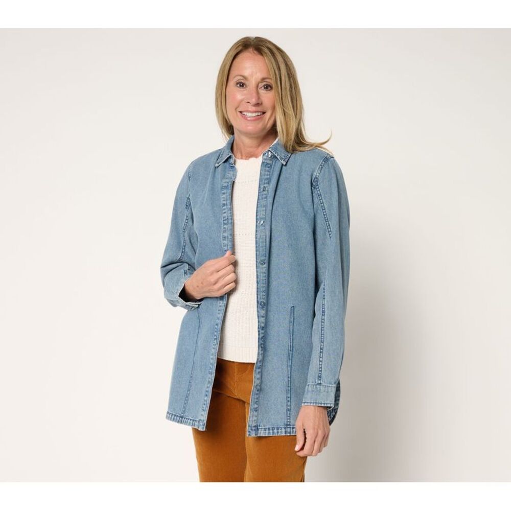 Joan Rivers Classics Collection Women's Top Petite PM Vintage Wash Blue